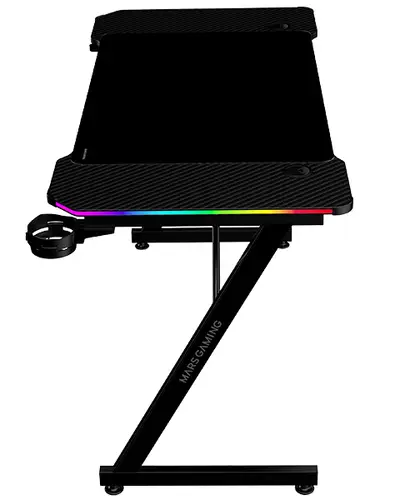 MGD-X120RGB, Mesa Gaming Ergonómica, Iluminación ARGB con Mando, Fibra de Carbono, Alfombrilla XXL, Soporte Auriculares y Bebida, Gestión Cableado, Escritorio Gaming 120x60cm, Negro - Imagen 2