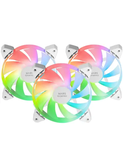 MF-3A, Kit 3x Ventiladores FDB Ultrasilenciosos 120mm, Iluminación ARGB Rainbow 360º Sin Marco, Ventialdores 3en1 con Compatibilidad Total ARGB, Doble Conector ARGB Macho + Hembra, Blanco - Imagen 1