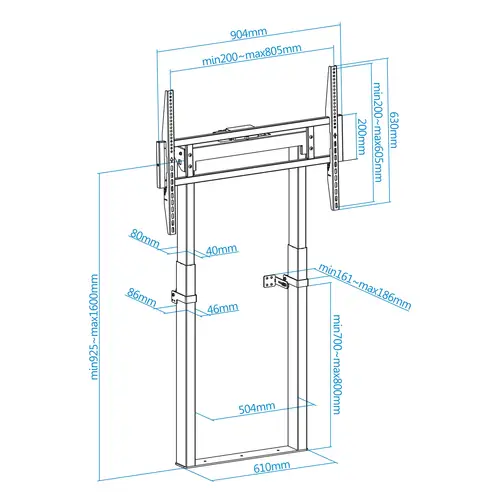 TITAN Soporte de Suelo Fijo con Regulación Eléctrica de Altura para Pantallas 55"-100", Negro - Imagen 3