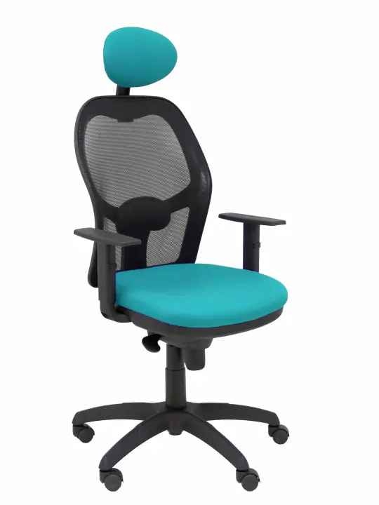 Silla Jorquera malla negra asiento bali verde claro con cabecero fijo
