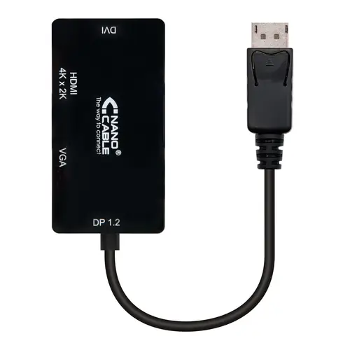 Conversor Displayport a VGA / HDMI, 3 en 1, DP 1.2/M-VGA/H-HDMI/H 4K, Negro, 15 cm - Imagen 1