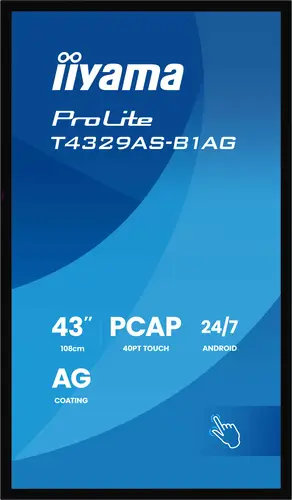T4329AS-B1AG pantalla de señalización Panel plano interactivo 108 cm (42.5") LED Wifi 500 cd / m² 4K Ultra HD Negro Pantalla táctil Procesador incorporado Android 24/7 - Imagen 3
