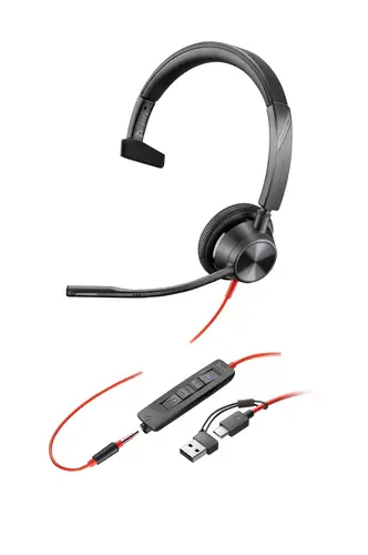 Auriculares monoaurales Blackwire 3315 con certificación Microsoft Teams USB-C + Conector de 3,5 mm + Adaptador USB-C/A - Imagen 4