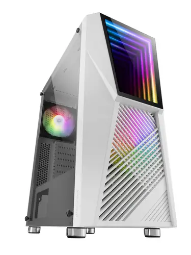 MC777W, Caja PC Gaming, Infinity Mirror ARGB, Cristal Templado, 2xVentilador Chroma ARGB, Blanco - Imagen 1
