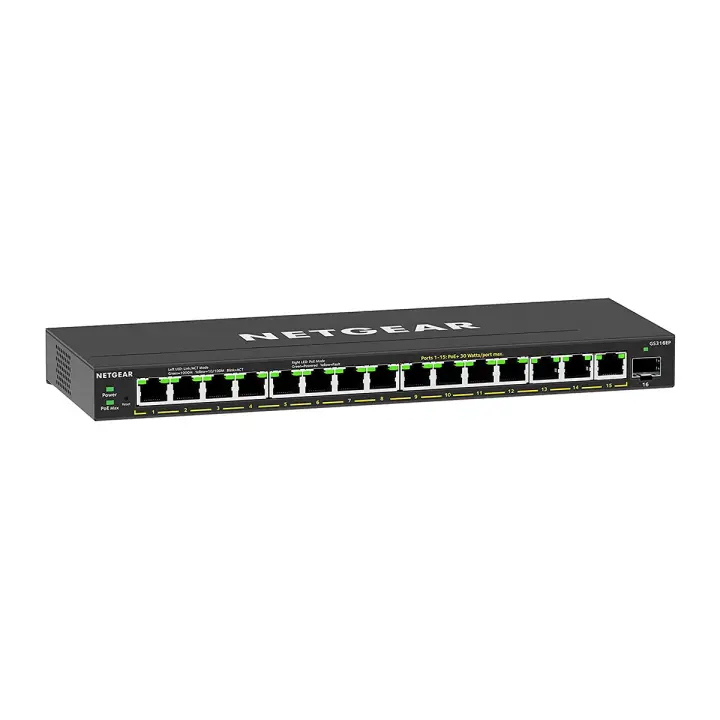 GS316EP-100PES switch Gestionado Gigabit Ethernet (10/100/1000) Energía sobre Ethernet (PoE) Negro