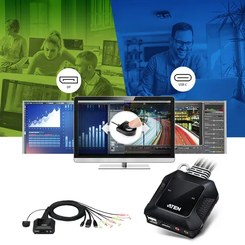 Switch KVM en formato cable híbrido DisplayPort de 2 puertos USB-C - Imagen 4