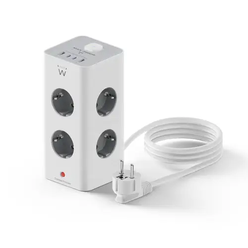 EW3864 base múltiple 2 m 8 salidas AC Interior Gris, Blanco - Imagen 1