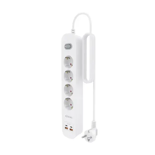 Regleta de Enchufes Multifuncion con 4 Tomas + Cargador PD3.0 20W 2xUSB-C, 2xUSB-A, 1.4m, Blanco - Imagen 3