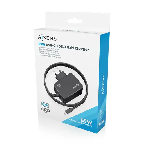 Cargador GaN 65W PD3.0 1xUSB-C 1.8m, Negro - Imagen 6