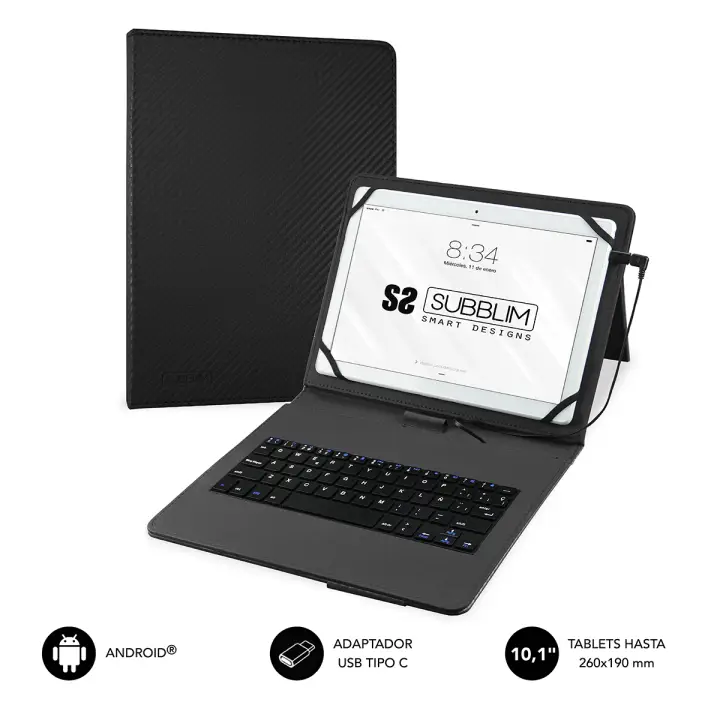 Funda con Teclado Micro USB - USB C KEYTAB PRO USB 10,1" Black