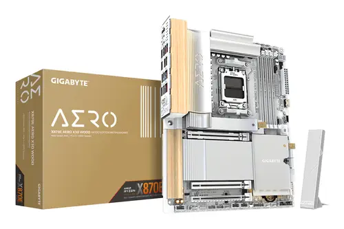 X870E AERO X3D WOOD Placa Base - Compatible con procesadores AMD Ryzen 9000, VRM digital de 16+2+2 fases, hasta 9000Hz DDR5 (O.C.), 2xPCIe 5.0 + 2xPCIe 4.0, Wi-Fi 7, LAN 5GbE, USB 4 - Imagen 1