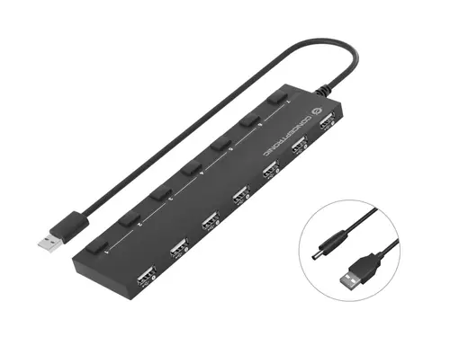 HUBBIES08B hub de interfaz USB 2.0 480 Mbit/s Negro - Imagen 1