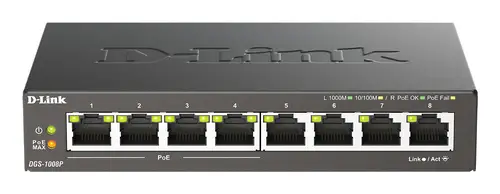 DGS-1008P/E switch No administrado L2 Gigabit Ethernet (10/100/1000) Energía sobre Ethernet (PoE) Escritorio Negro - Imagen 1