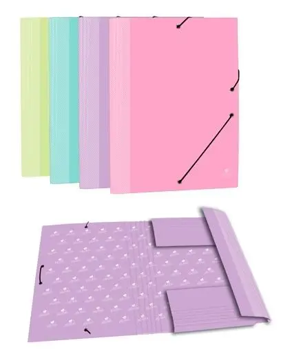 MARIOLA CARPETA CON GOMAS 3 SOLAPAS FOLIO CARTÓN FORRADO PLASTIFICADO MATE SURTIDOS PASTEL