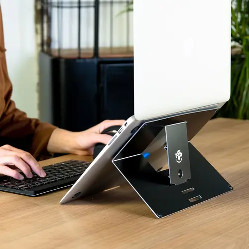 Soporte para portátil R-Go Riser Attachable, elevador plegable y ajustable para portátil, aluminio, plata - Imagen 2