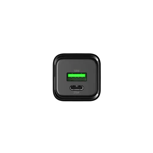 CARGADOR GAN 25W USB-A/USB-C PARED NEGRO - Imagen 3