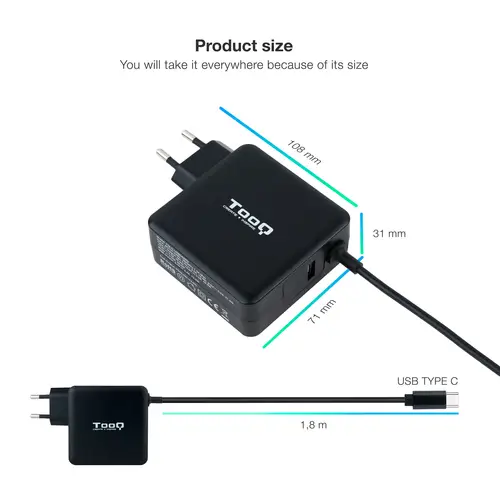 TQLC-USBC65PD adaptador e inversor de corriente Interior 65 W Negro - Imagen 3