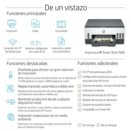 Smart Tank 7005 Inalámbrico All-in-One Color Impresora, Impresión a doble cara  Copiadora y escáner - Imagen 6