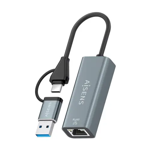 Conversor USB3.2 Gen1 USB-A+USB-C A Ethernet Gigabit 10/100/1000 Mbps, Gris, 15cm - Imagen 3