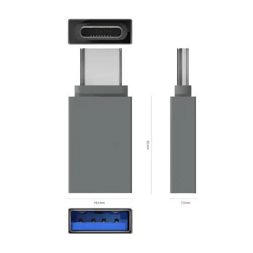 Mini Adaptador Aluminio USB 3.2 Gen1 3A, Tipo USB-C/M-A/H, Gris - Imagen 3