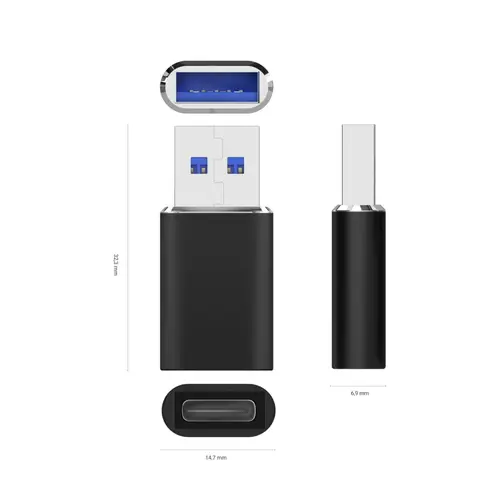 Mini Adaptador USB 3.2 Gen2 / USB 2.0 3A, Tipo USB-C/H-A/M, Negro - Imagen 3