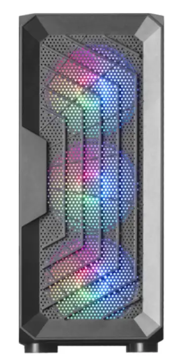 MC-Tor Negro, Caja Semitorre Gaming ATX, Ventana Lateral Completa, Diseño Frontal Mesh, 3X Ventiladores Frontales FRGB 120mm, Diseño de Cámara Dual