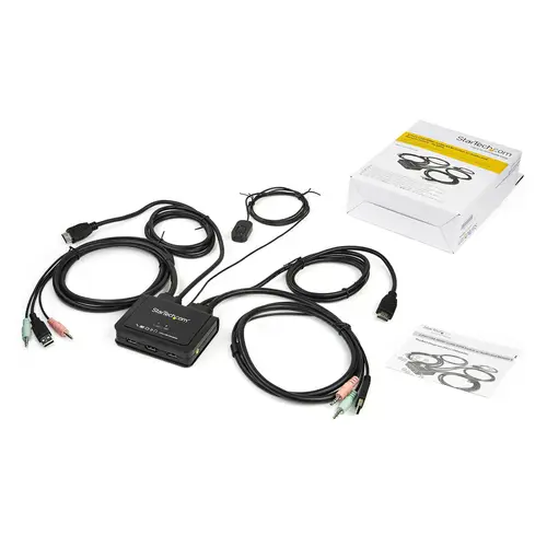 Switch Conmutador KVM de 2 Puertos HDMI - 4K de 60Hz - Switch Conmutador Selector KVM Compacto de Sobremesa Ultra HD UHD con 2 Salidas de Vídeo - con Cables de 1,2m y Audio Incorporado - Conmutado Remoto y Alimentado por el Bus - para MacBook y Thinkpad - Imagen 6