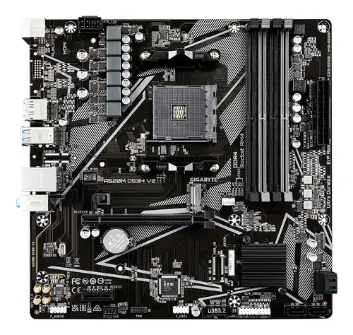 Placa base A520M DS3H V2 - Soporta CPUs AMD Ryzen serie 5000 AM4, hasta 4733 MHz DDR4 (OC), PCIe 3.0 x16, LAN GbE, USB 3.2 Gen 1 - Imagen 4