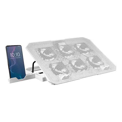 MNBC23, Base Refrigeradora y Stand 16, 6 Ventiladores Controlables con LED Azul, Stand 6 Posiciones, Soporte Smartphone, 2 USB 2.0, Blanco - Imagen 3