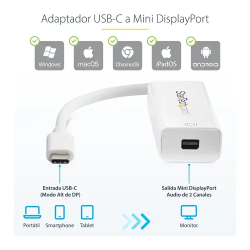 Adaptador USB C a Mini DisplayPort - 4K 60Hz - Blanco - Adaptador USB 3.1 Tipo C a Mini DP - Versión Mejorada es CDP2MDPEC - Imagen 9