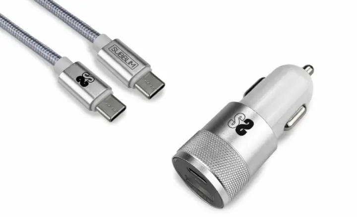 SUBCHG-5CPD10 cargador de dispositivo móvil Smartphone Plata Encendedor de cigarrillos, USB Carga rápida Auto