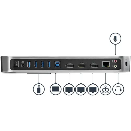 Docking Station USB 3.0 2x DisplayPort y HDMI 4K para 3 Monitores - Hub 5x USB-A (1x Fast Charge) - Audio de 3,5mm - Red GbE - Replicador de Puertos USB-A - Mac y Windows - Imagen 4