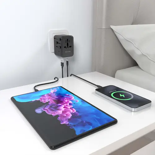 Adaptador Enchufe Universal Para Viaje EU/USA/UK/AU Con Cargador USB GaN, 2xUSB-A (A1 QC3.0), 3xUSB-C (C1 PD3.0) 35W, Negro - Imagen 6