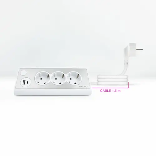 Regleta de Sobremesa con 3 Tomas de Tierra y 2 USB´s con Luz, Blanco - Imagen 3
