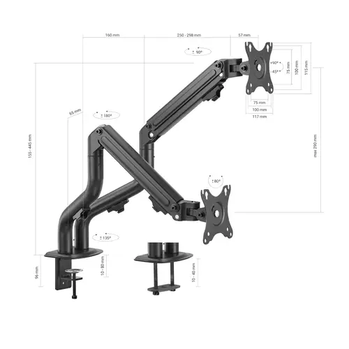 Soporte de Mesa ECO Contrapeso Giratorio e Inclinable para Monitor/TV 8Kg (3 Pivotes, 2 Brazos) de 17-32, Negro - Imagen 3