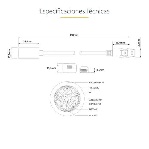 Cable de 15cm DisplayPort a Mini DisplayPort - de Vídeo 4K x 2K UHD - Cable de Extensión DP a mDP 1.2 - Imagen 7