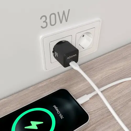 Cargador Gan 30W, 1xUSB-C PD3.0 QD4.0, Negro - Imagen 4
