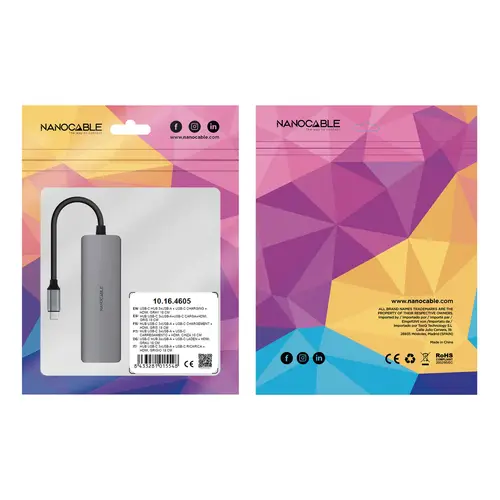 Hub USB-C 5 en 1, Conversor USB-C 3.1 a 3xUSB-A 3.0 + USB-C PD + HDMI, Aluminio, Gris, 18 cm - Imagen 5