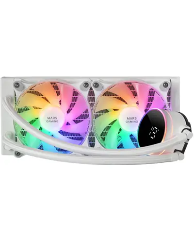 ML-LCD240, Refrigeración Líquida AIO, TDP 500W, 2x Ventiladores FDB ARGB 120mm, Pantalla LCD con Monitoreo de Temperatura, Bomba Opti-Chamber 3rd Gen, Multisocket Universal, Blanco - Imagen 1