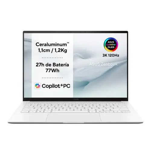Zenbook S14 OLED UX5406AA-SU248W Copilot+ PC - Ordenador Portátil 14" 3K 120Hz (Intel Core Ultra 9 386H, 32GB RAM, 1TB SSD, Graphics, Windows 11 Home) Blanco Escandinavo - Teclado QWERTY español - Imagen 2