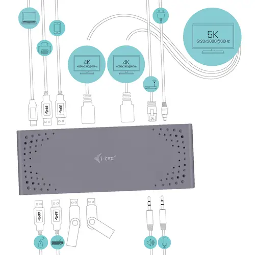 USB 3.0 / USB-C / Thunderbolt 3 Dual Display Docking Station - Imagen 6