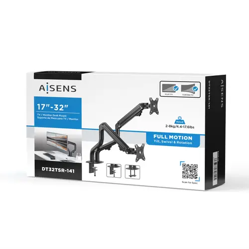 Soporte de Mesa ECO Contrapeso Giratorio e Inclinable para Monitor/TV 8Kg (3 Pivotes, 2 Brazos) de 17-32, Negro - Imagen 6