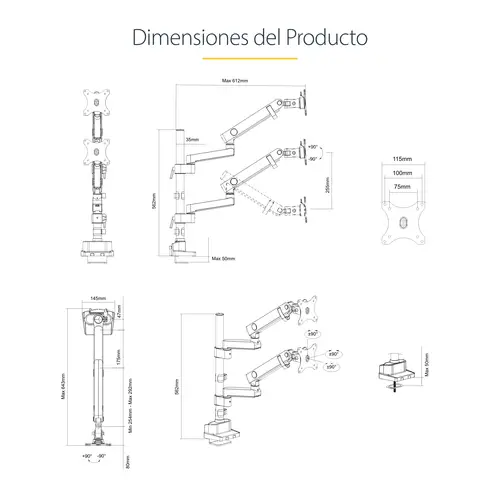 Brazo de Soporte para Dos Monitores - Base Soporte de Movimiento Articulado y Altura Ajustable para 2 Monitores VESA de hasta 32 Pulgadas 8kg - Grommet o Mordaza - Imagen 19