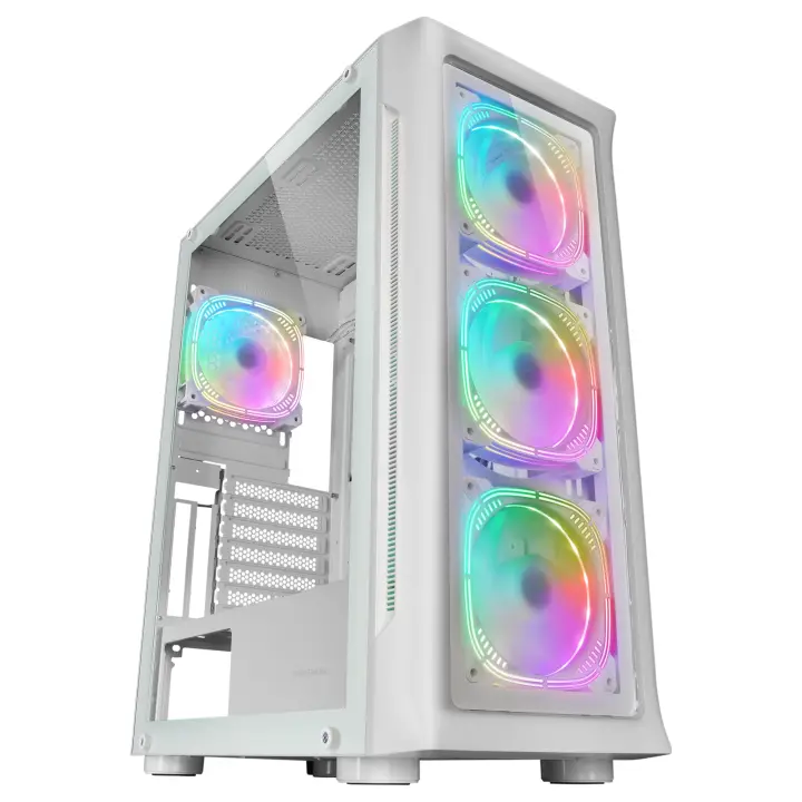 MC-NEO, Torre Gaming XXL E-ATX, Ventana Lateral y Frontal Cristal Templado, 4X Ventiladores ARGB 120mm + Ventilador 120mm, Sistema CPU Freezer, Blanco