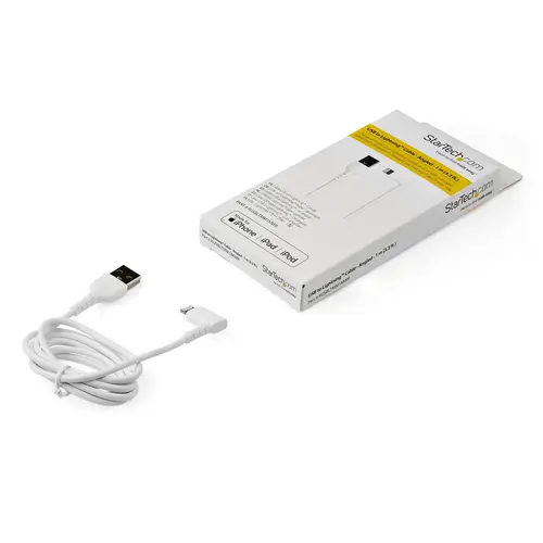 Cable Resistente USB-A a Lightning de 1 m - Blanco -Acodado en un Ángulo de 90° a la Derecha - Cable de Carga y Sincronización USB Tipo A a Lightning de Fibra de Aramida Resistente - MFi - iPhone - Imagen 5