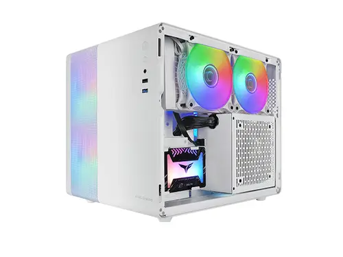 MC-400, Caja Gaming Compacta Micro-ATX, Ventana Lateral Completa Cristal Templado, 3X Ventiladores FRGB 120mm, Panel Lateral Completo Mesh, Blanco - Imagen 2