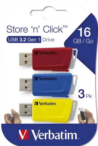 Store 'n' Click - Unidad USB 3.2 GEN1 - 3x16 GB, Rojo/Azul/Amarillo - Imagen 2
