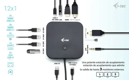 USB-C HDMI Dual DP Docking Station with Power Delivery 100 W + Universal Charger 100 W - Imagen 6