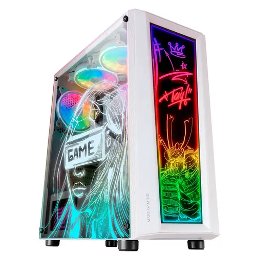 MC-ART Blanco, Caja PC Gaming ATX, Doble Cristal Templado Dibujable, ARGB 12 Modos, Ventilador 12 cm - Imagen 2