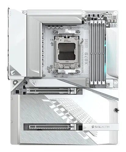 X870 AORUS STEALTH ICE Placa Base  Compatible con procesadores AMD Ryzen 9000, VRM digital de 16+2+2 fases, hasta 8200 MHz DDR5 (OC), 2 x PCIe 5.0 + 2 x PCIe 4.0, Wi-Fi 7, LAN 5 GbE, USB 4 - Imagen 2